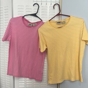 St Johns Bay Women's Size Small Pink and Yellow Striped Shirts (2)
